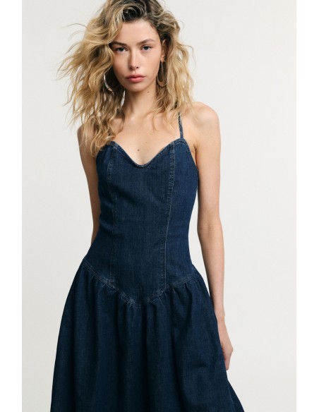 Robe longue avec bretelle d'épaule et encolure en cœur Please