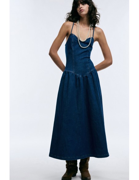 Robe longue avec bretelle d'épaule et encolure en cœur Please