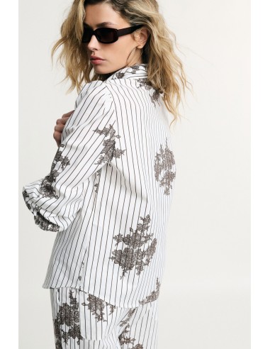 Chemise rayée et imprimée en dentelle avec boutons Please