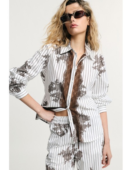 Chemise rayée et imprimée en dentelle avec boutons Please