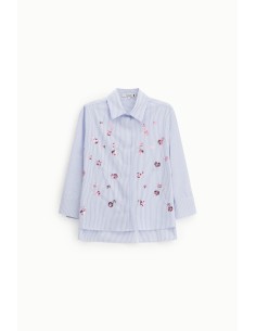 Chemise rayée avec fleurs brodées et manches 3/4 Please 2