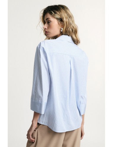 Chemise rayée avec fleurs brodées et manches 3/4 Please