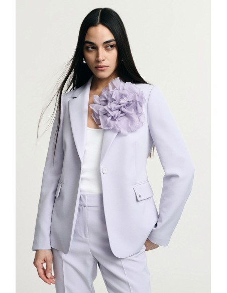 Blazer à boutonnage simple avec grande fleur décorative, s’il vous plaît