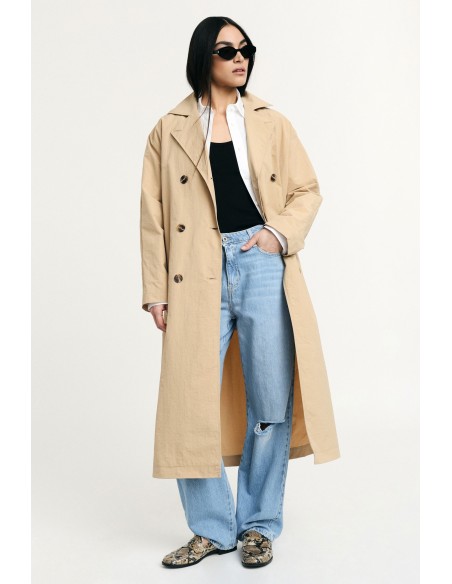 Trench-coat long avec ceinture et boutons Please