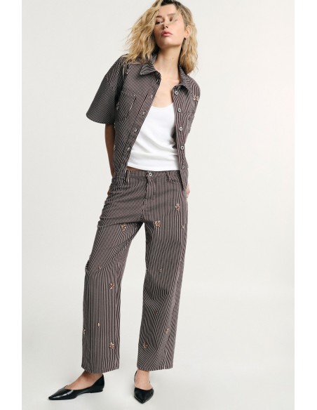 Pantalon rayé Palace avec broderie de bijoux Please