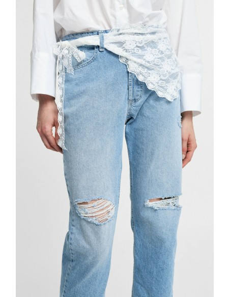 Mom-fit jeans met hoge taille, scheuren en kant Please