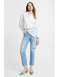 Mom-fit jeans met hoge taille, scheuren en kant Please