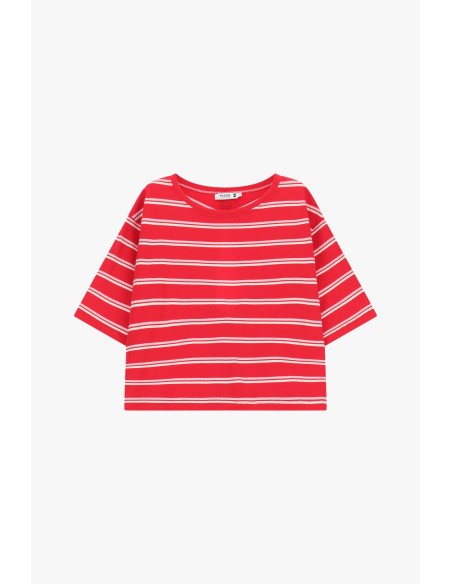 Boxy Fit Crew Neck Striped T-Shirt
