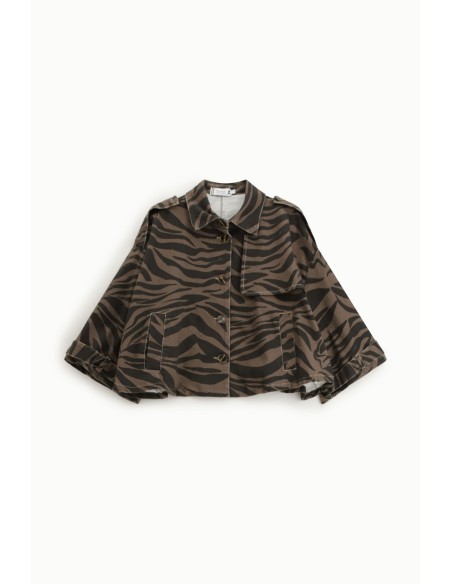 Veste en jean à imprimé animalier avec poche frontale