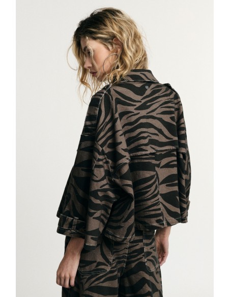 Denimjas met dierenprint en borstzak Please