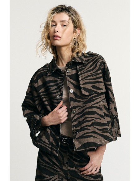 Denimjas met dierenprint en borstzak Please