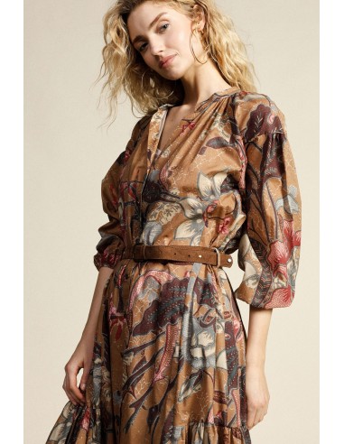 Robe longue imprimée avec boutons et ceinture Dixie