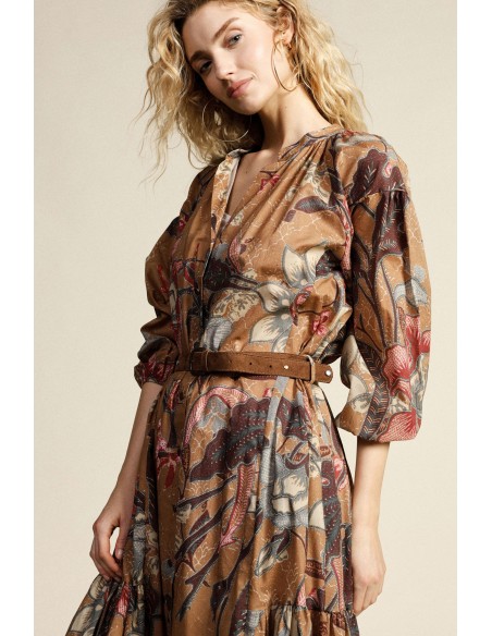 Robe longue imprimée avec boutons et ceinture Dixie
