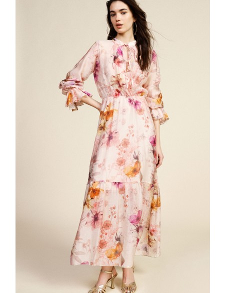 Robe longue florale à manches volantées Dixie
