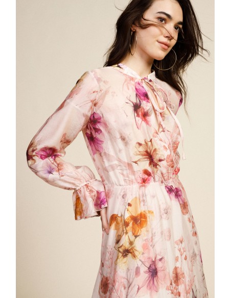 Robe longue florale à manches volantées Dixie