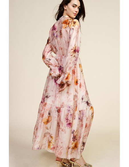 Robe longue florale à manches volantées Dixie