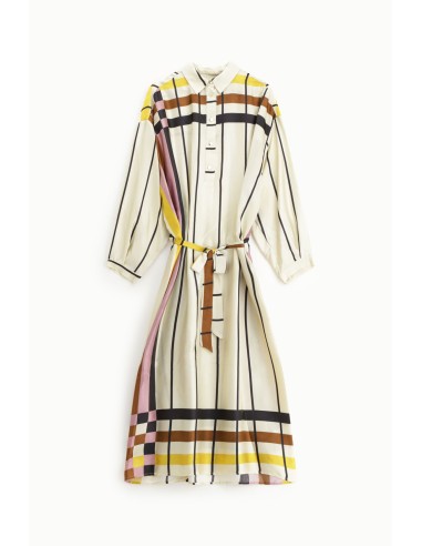 Robe mi-longue rayée avec ceinture et encolure Dixie classique