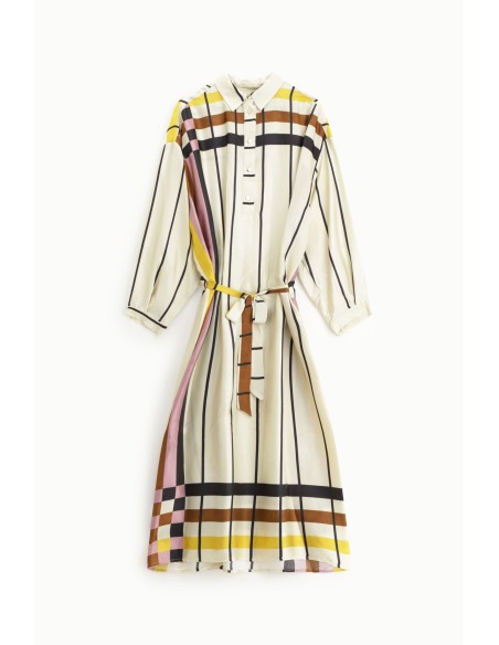 Robe mi-longue rayée avec ceinture et encolure Dixie classique