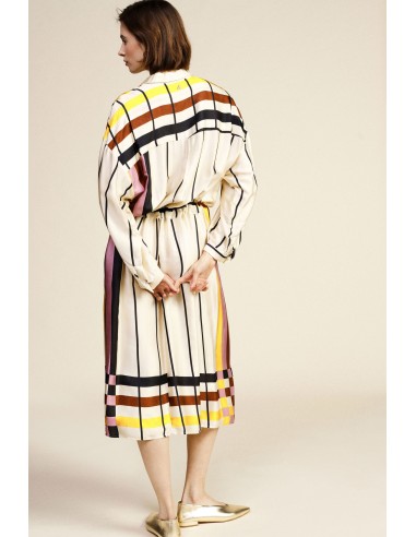 Robe mi-longue rayée avec ceinture et encolure Dixie classique