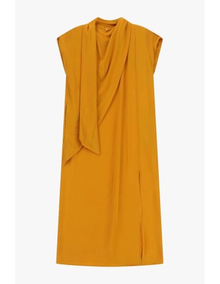 Lange mouwloze jurk met asymmetrische drapering Dixie