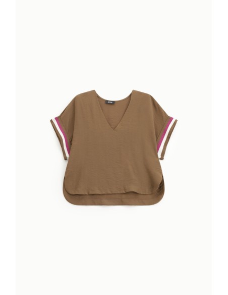 Blouse rayée Dixie à col en V et manches courtes