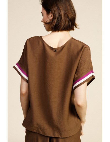 Blouse rayée Dixie à col en V et manches courtes