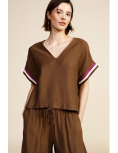 Blouse rayée Dixie à col en V et manches courtes