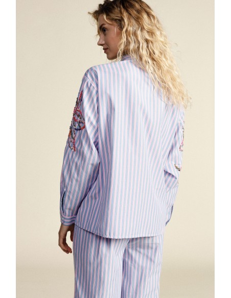 Chemise rayée à broderie florale et manches longues Dixie