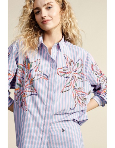 Chemise rayée à broderie florale et manches longues Dixie
