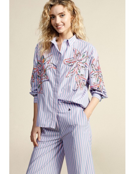 Chemise rayée à broderie florale et manches longues Dixie