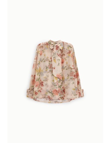 Dixie Blouse met Bloemenprint, Strikkraag en Lange Mouwen