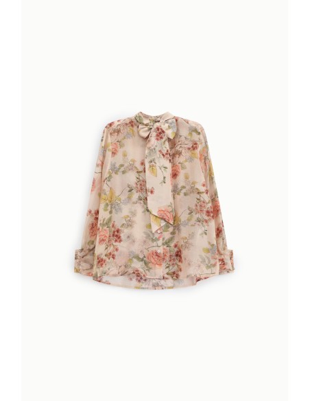 Dixie Blouse met Bloemenprint, Strikkraag en Lange Mouwen