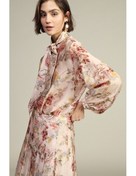 Blouse à imprimé floral, col à nœud, manches longues Dixie