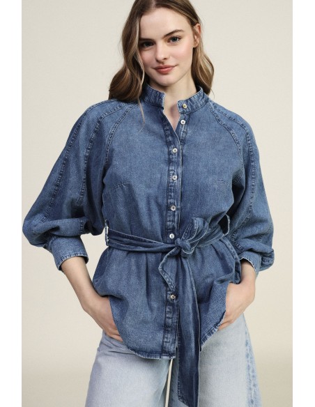 Blouse met ceintuur en mao-kraag Dixie