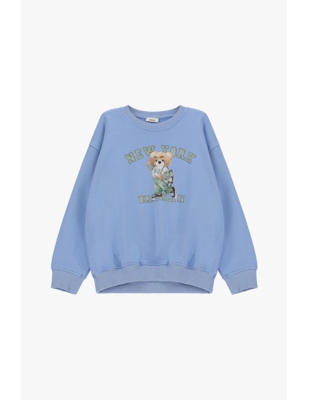 Sweatshirt à col ras du cou avec imprimé ourson et lettrage Dixie sur le devant