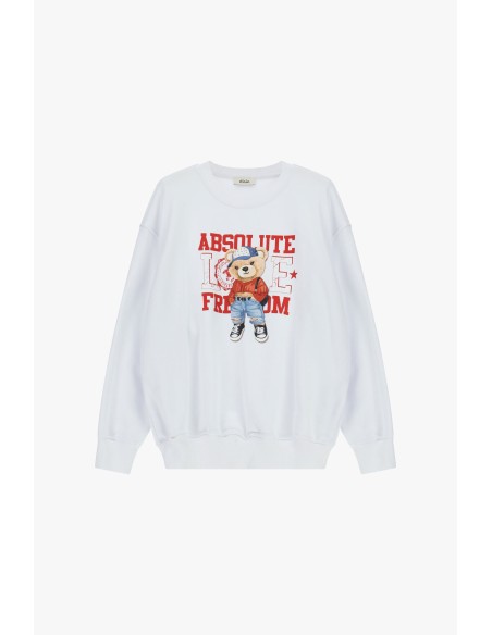 Sweater met ronde hals, teddybeerprint en Dixie-opschrift