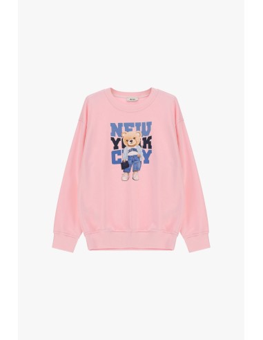 Sweatshirt Crew Neck Print Teddy Bear And Lettering Dixie