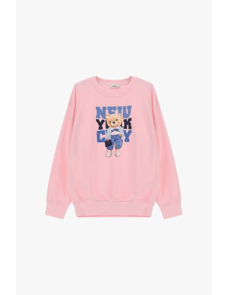 Sweatshirt Crew Neck Print Teddy Bear And Lettering Dixie