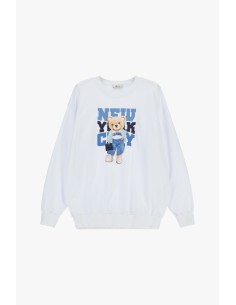 Sweatshirt Crew Neck Print Teddy Bear And Lettering Dixie
