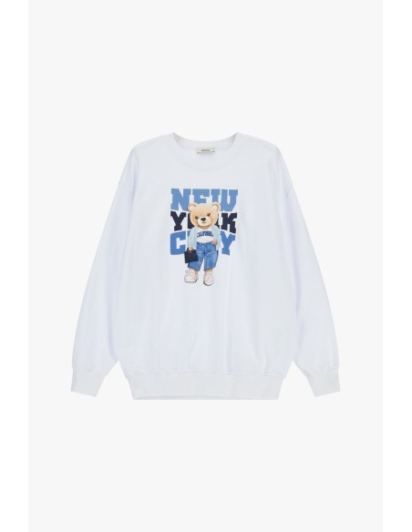 Sweatshirt Crew Neck Print Teddy Bear And Lettering Dixie