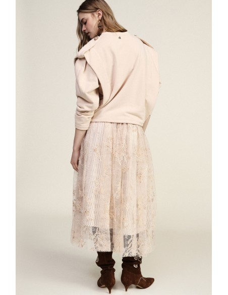 Jupe longue brodée à motif floral et taille haute Dixie