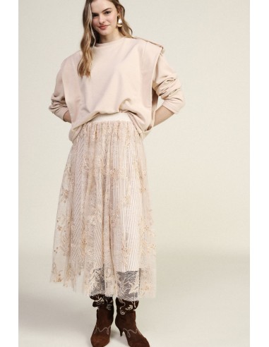 Jupe longue brodée à motif floral et taille haute Dixie