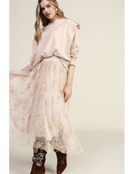 Jupe longue brodée à motif floral et taille haute Dixie