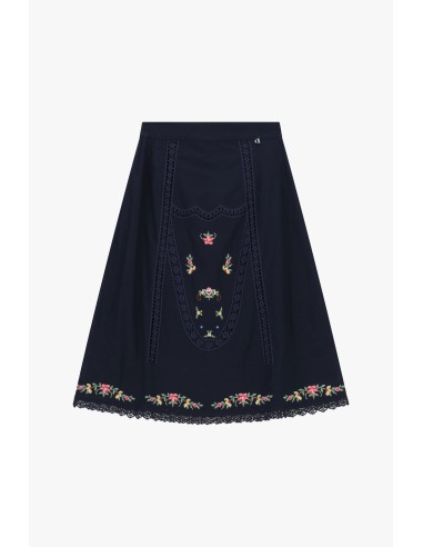 Dixie halflange rok met geborduurde bloemen en kant
