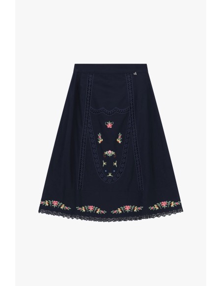 Jupe mi-longue avec broderies florales et dentelle Dixie
