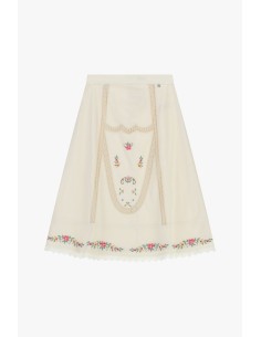 Dixie halflange rok met geborduurde bloemen en kant