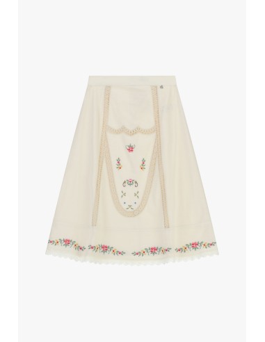 Dixie halflange rok met geborduurde bloemen en kant
