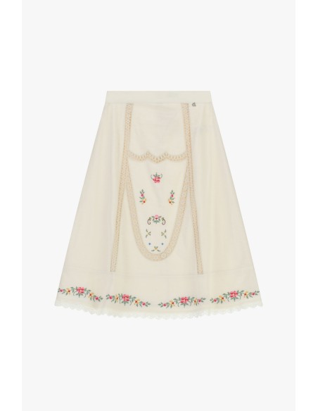 Jupe mi-longue avec broderies florales et dentelle Dixie