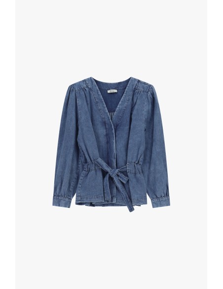 Dixie denimjack met ceintuur en lange mouwen