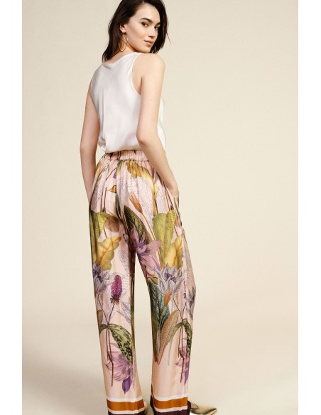 Pantalon palazzo à motif botanique, taille haute, Dixie